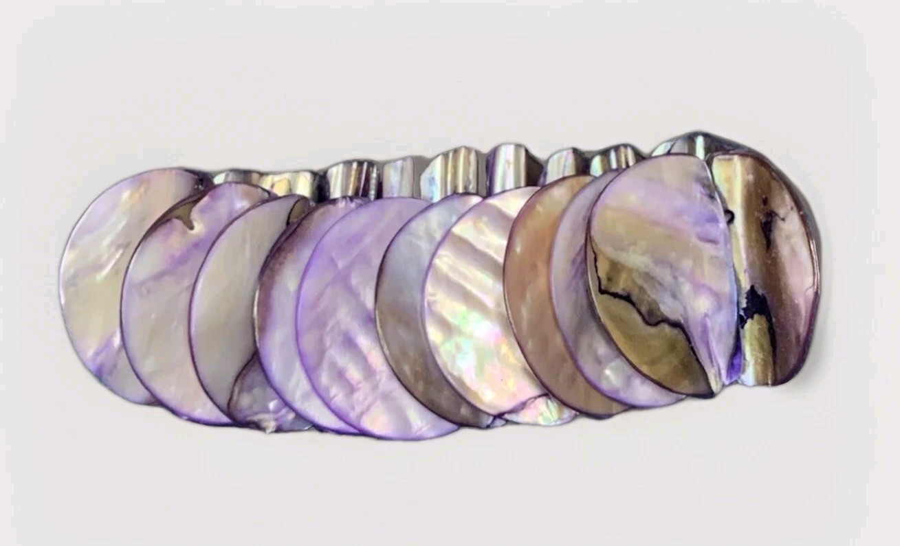 Woman’s Pull On Stretch Bracelet Abalone Amethyst Mother Of Pearl Colored