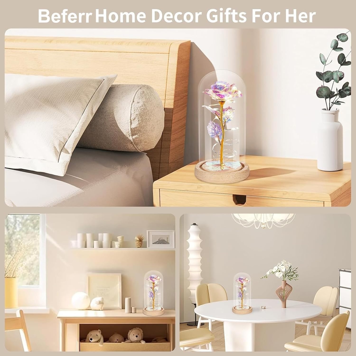 Regalos cumple mujer rosa eterna con luz led decoracion romantica aniversario