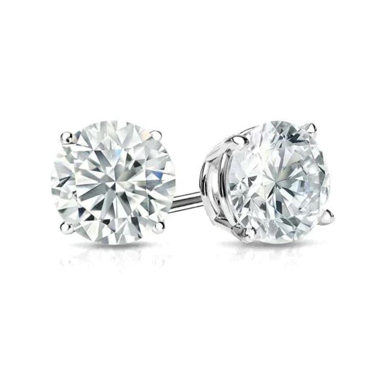 14K White Solid Gold 1/4ct Simulated White Diamond Round Earrings, Paris Jewelry