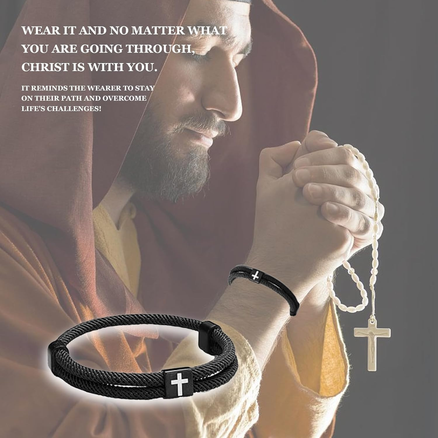 4Pcs Bracelets, Cross Bracelet for Men, Adjustable Braided Christian Bracelets