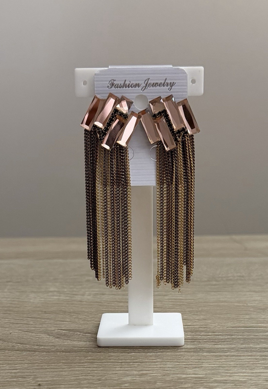 Rose Gold Crystal Tassel Dangle Earrings New