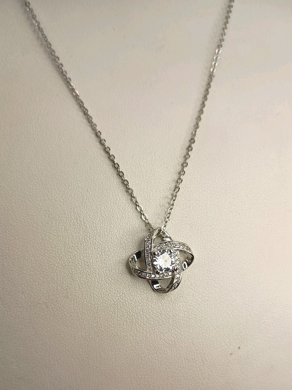 Sterling Silver Love Knot Pendant Necklace Cubic Zirconia Infinity