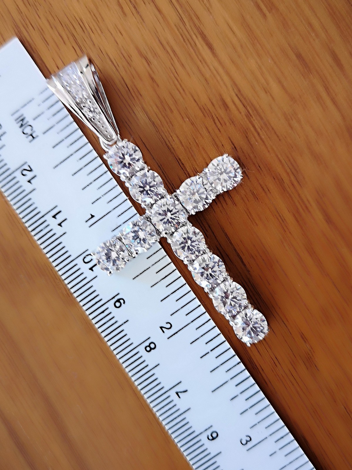 Real Solid Silver/ 14K Gold Plated 10 Ct Simulate Diamond Cross Pendant Necklace