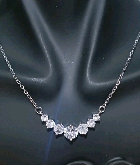 Stunning Moissanite Curved Bar Necklace S925, Wedding, Gift, Special Occasion
