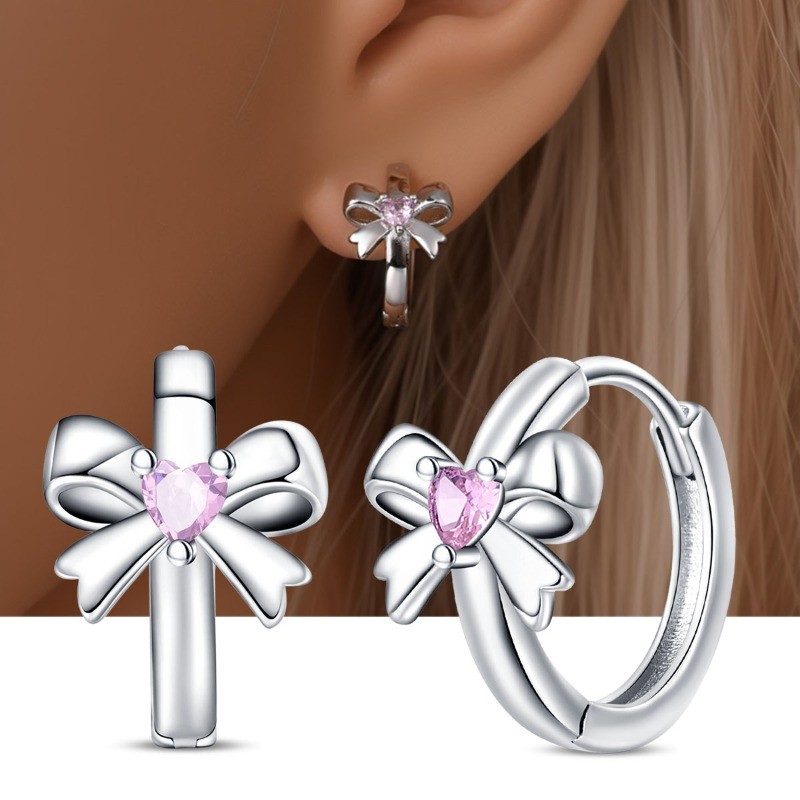 PANDACH Fashion 925 Sterling Silver Huggie Bow Hoop Earrings Women Party Gifts