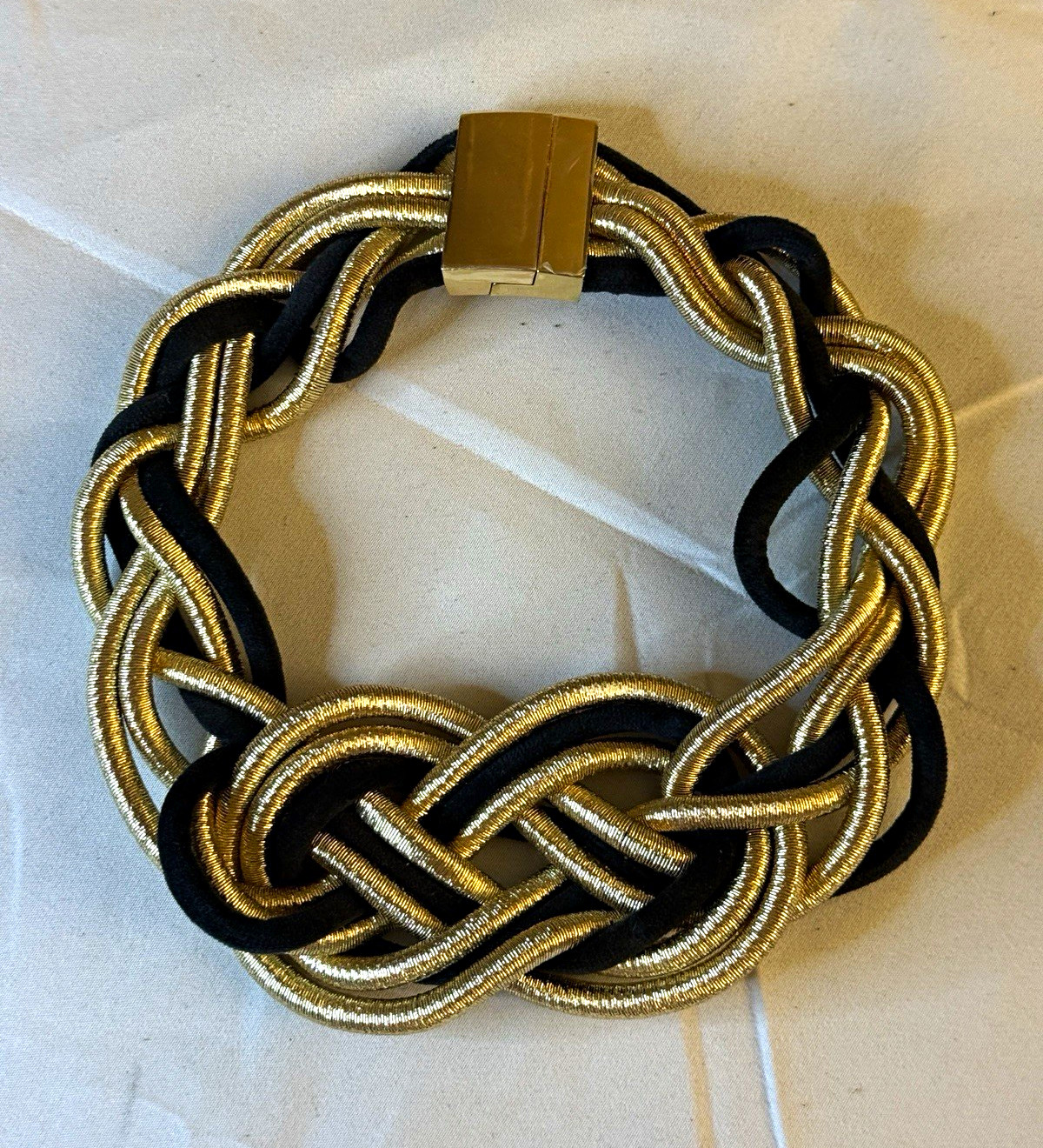 Gold & Black Braided Chain Knot Necklace w/ Magnetic Closure