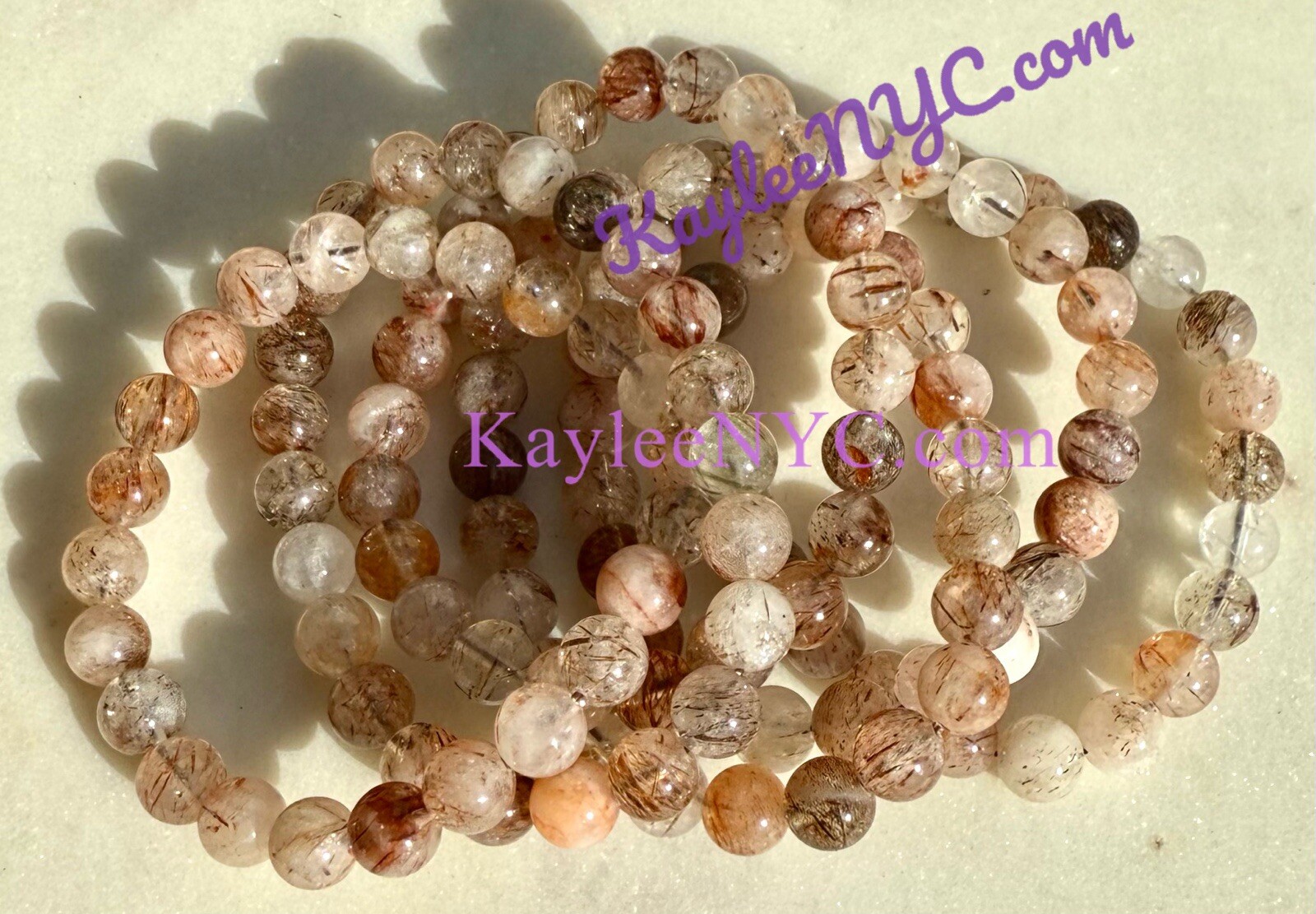 Wholesale Lot 6 Pcs Natural Rutilated Quartz 8mm 7.5” Stretch Bracelet