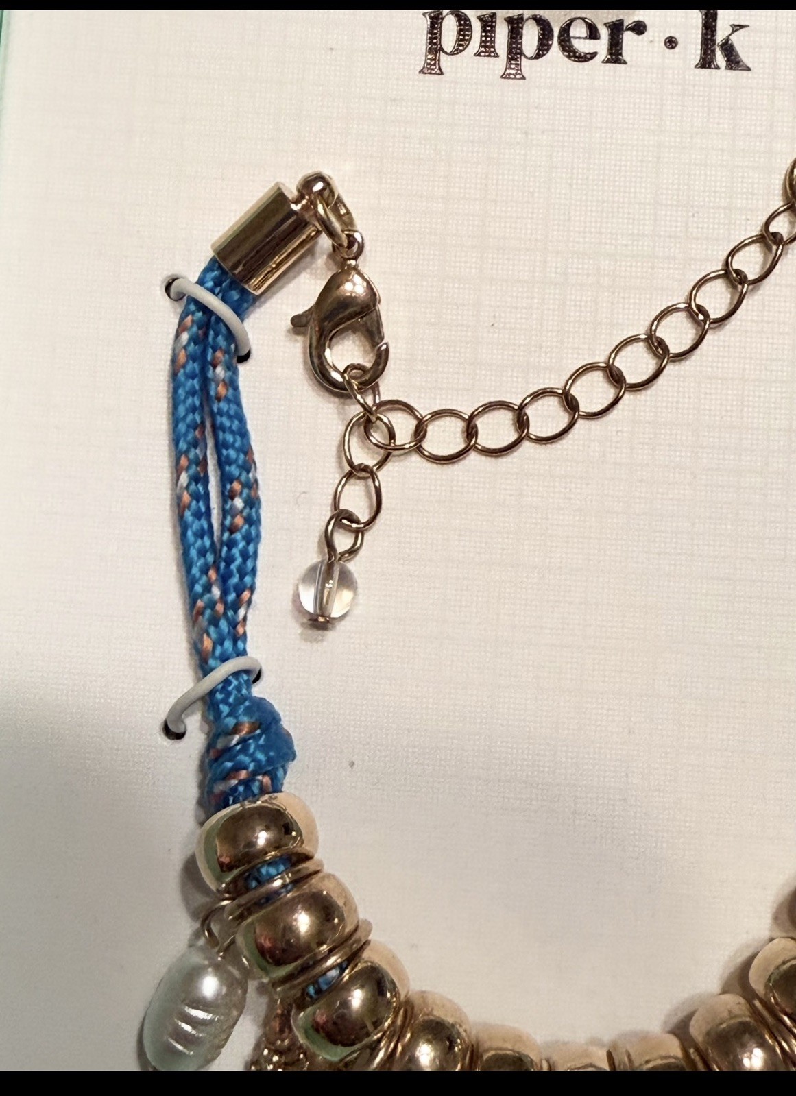PIPER•K Beach Bracelet Seashell, Fish Starfish, Turtle, & Pearl Blue Cord