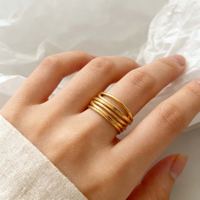 Women’s Golden Fashion Line Irregular Ring Adjustable Opening Copper Ring