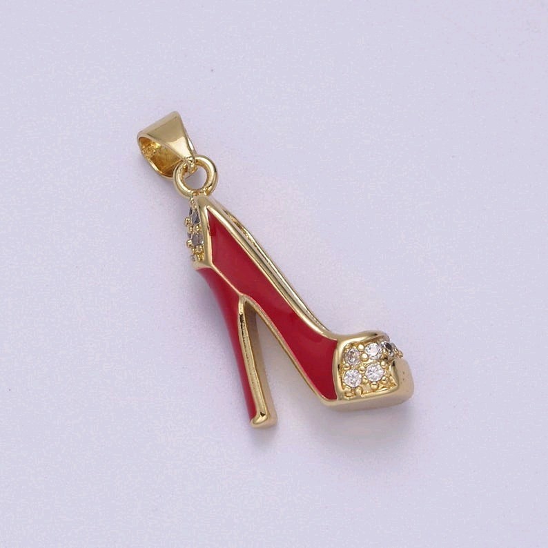 Red high heeled stiletto shoe charm pendant for bracelet necklace earring