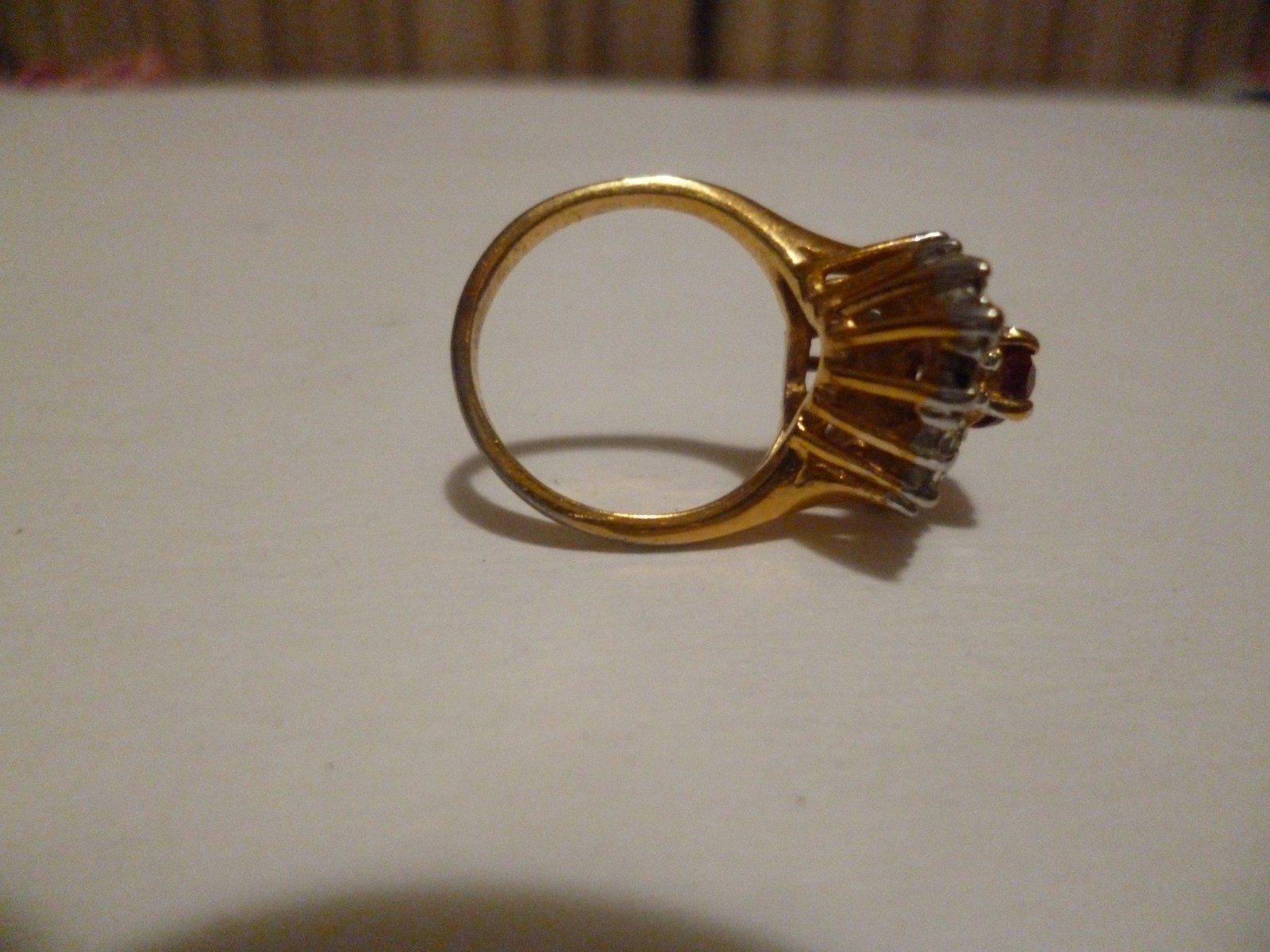 Nice 18KGE Simulated Ruby And Diamond Ring Size 5 1/2