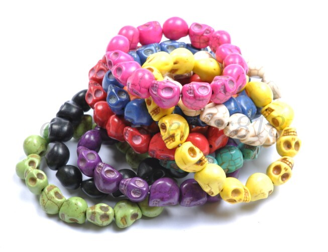 1Pcs Turquoise Sugar Skull Charms Beads Elastic Wristband Bracelets U Pick Color