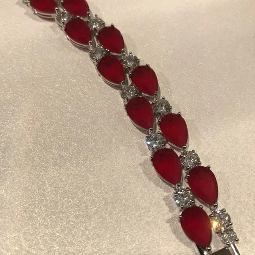 18k White Gold Filled Lab-Created Red Ruby & Simulated Diamond Tennis Bracelet