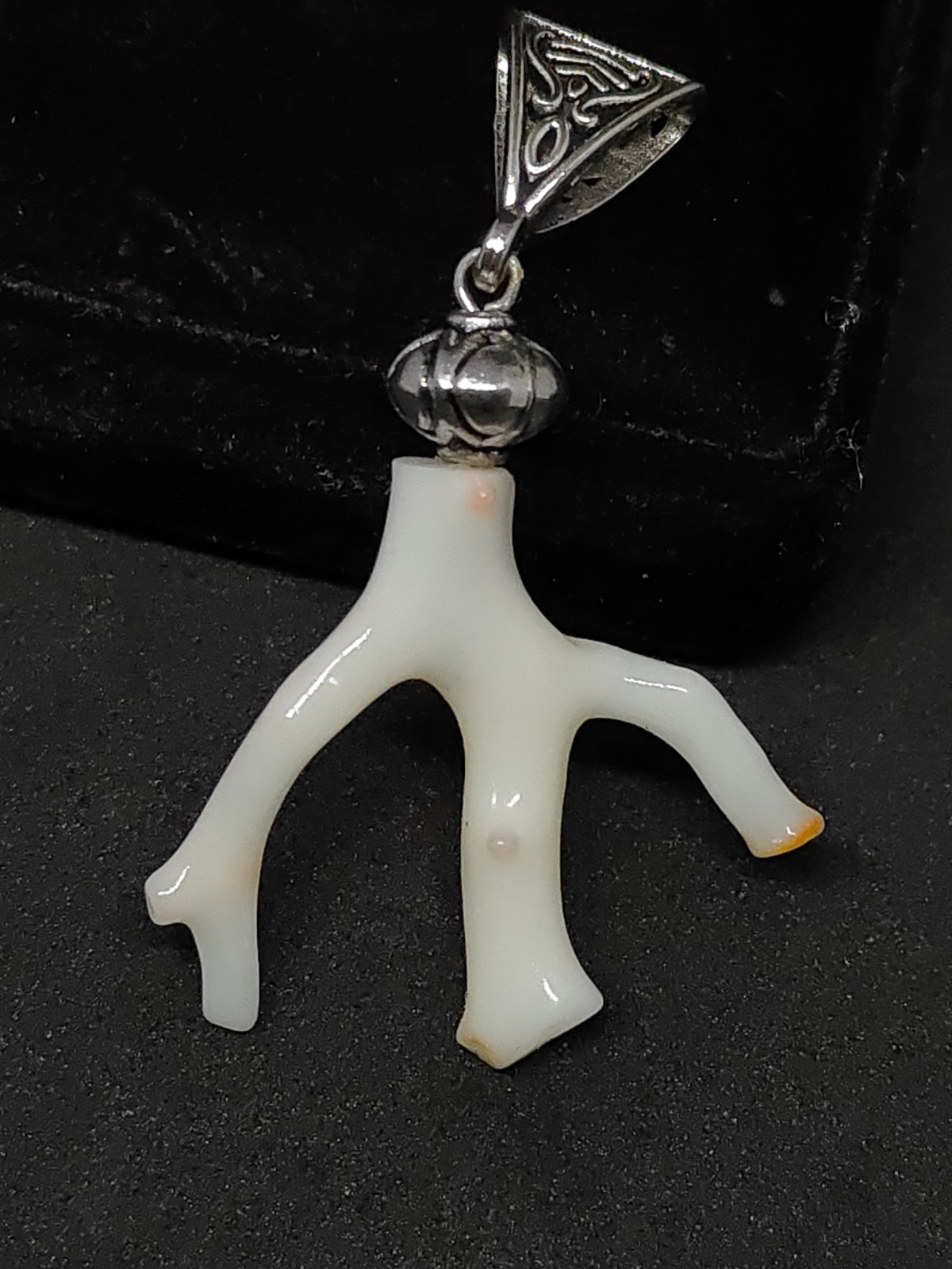 Natural coral branch pandant – Rhodium-Plated Silver Bail Making for jewelry