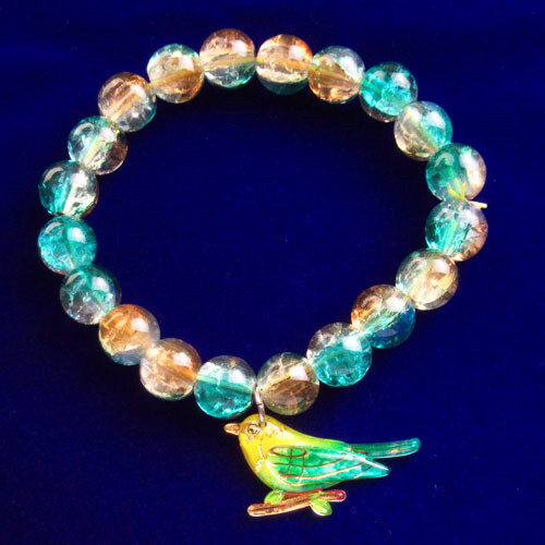 1Strand Brown Blue Rock Crystal Ball Acrylic Bird Stretchy bracelet 7.5″ FH63712