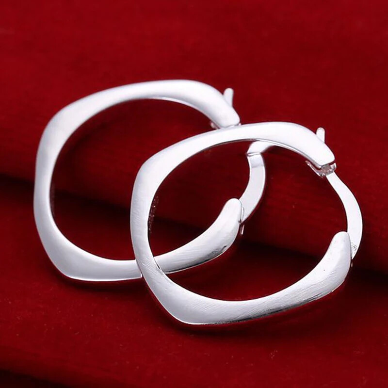 Solid Square Loop Earrings Sterling Silver