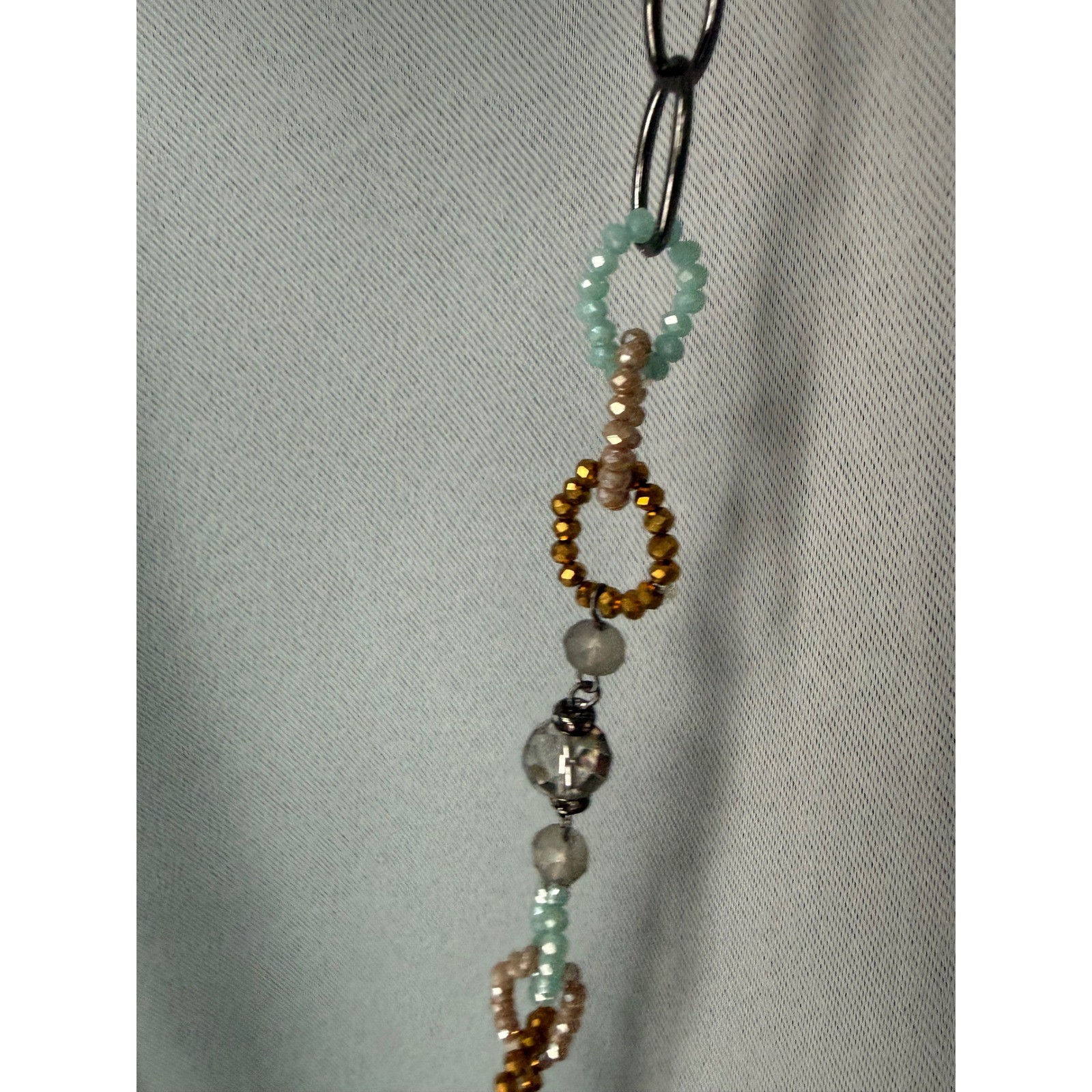 Vera Wang Simply Vera Beaded 36″ Long Necklace Gunmetal Turquoise Gold Tassel