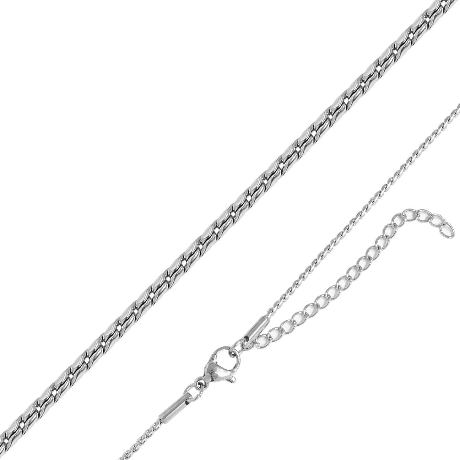 S Curve Serpentine Chain Silver 316L Stainless Steel 16-20in 1.3mm Wide Necklace