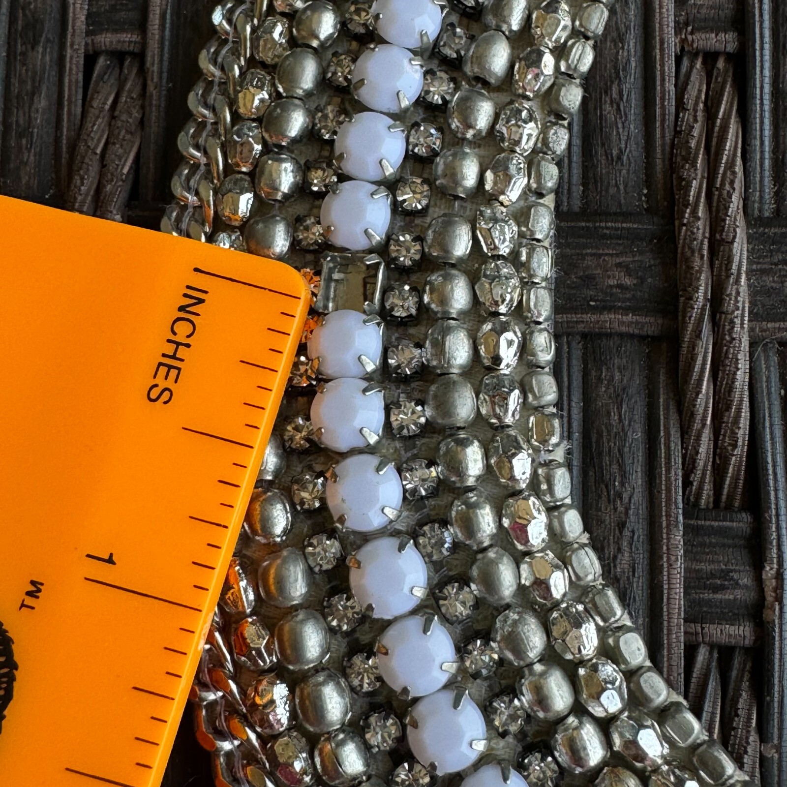 Chico’s Silvertone White Metal Plastic Stones Adjustable Chocker Collar Necklace