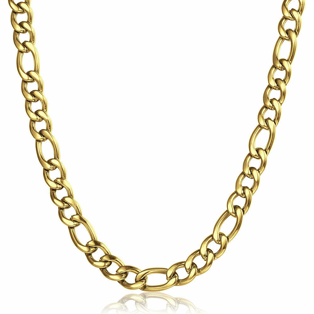 3/5/7/9mm 16″-30″ Gold Plated Stainless Steel Figaro Chain Necklace Men Women