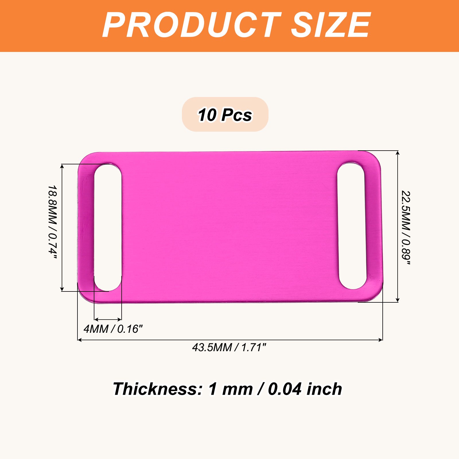 10Pcs Anodized Aluminum Blank Tags 31mm Sided Pet ID Stamping Tags Rose Red,
