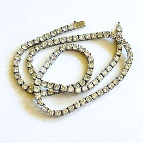 Cuban Tennis CZ Zirconia Necklace iced out gold plated Riviera Couture 22″L 5mm