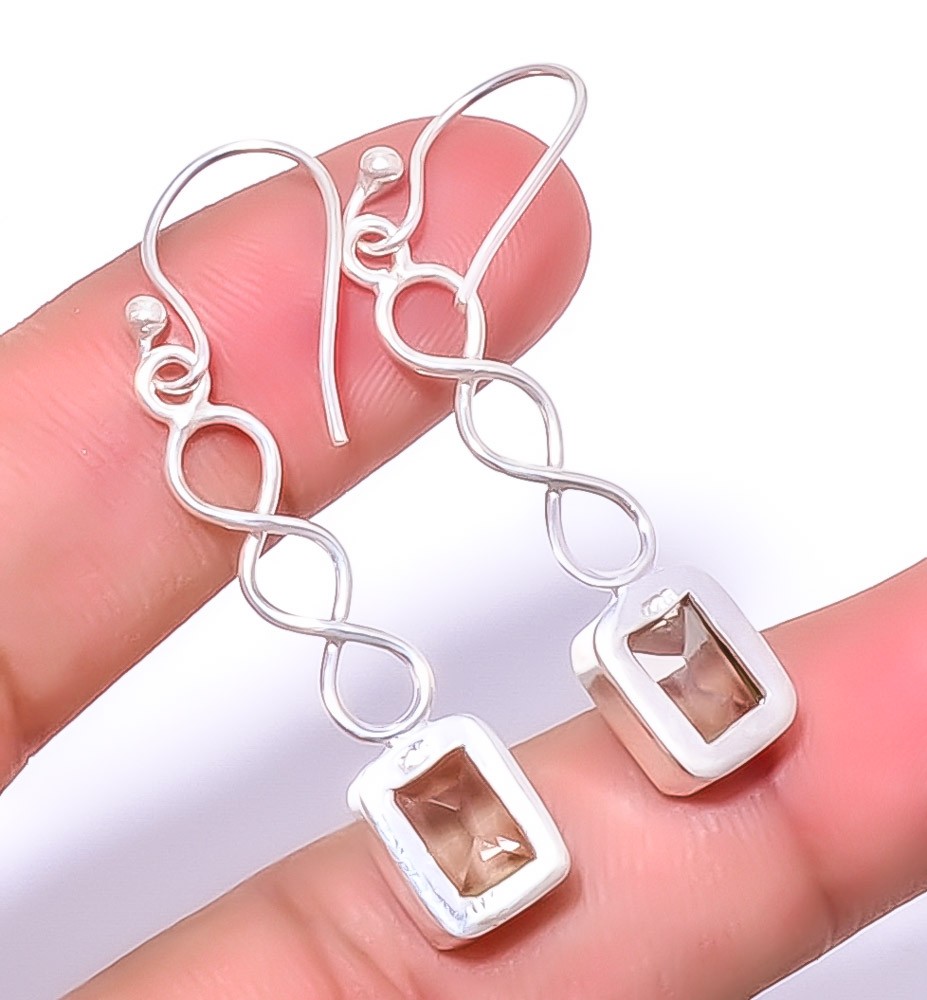 Smoky Quartz Gemstone 925 Silver Plated Spiral Earring 1.79″ A34