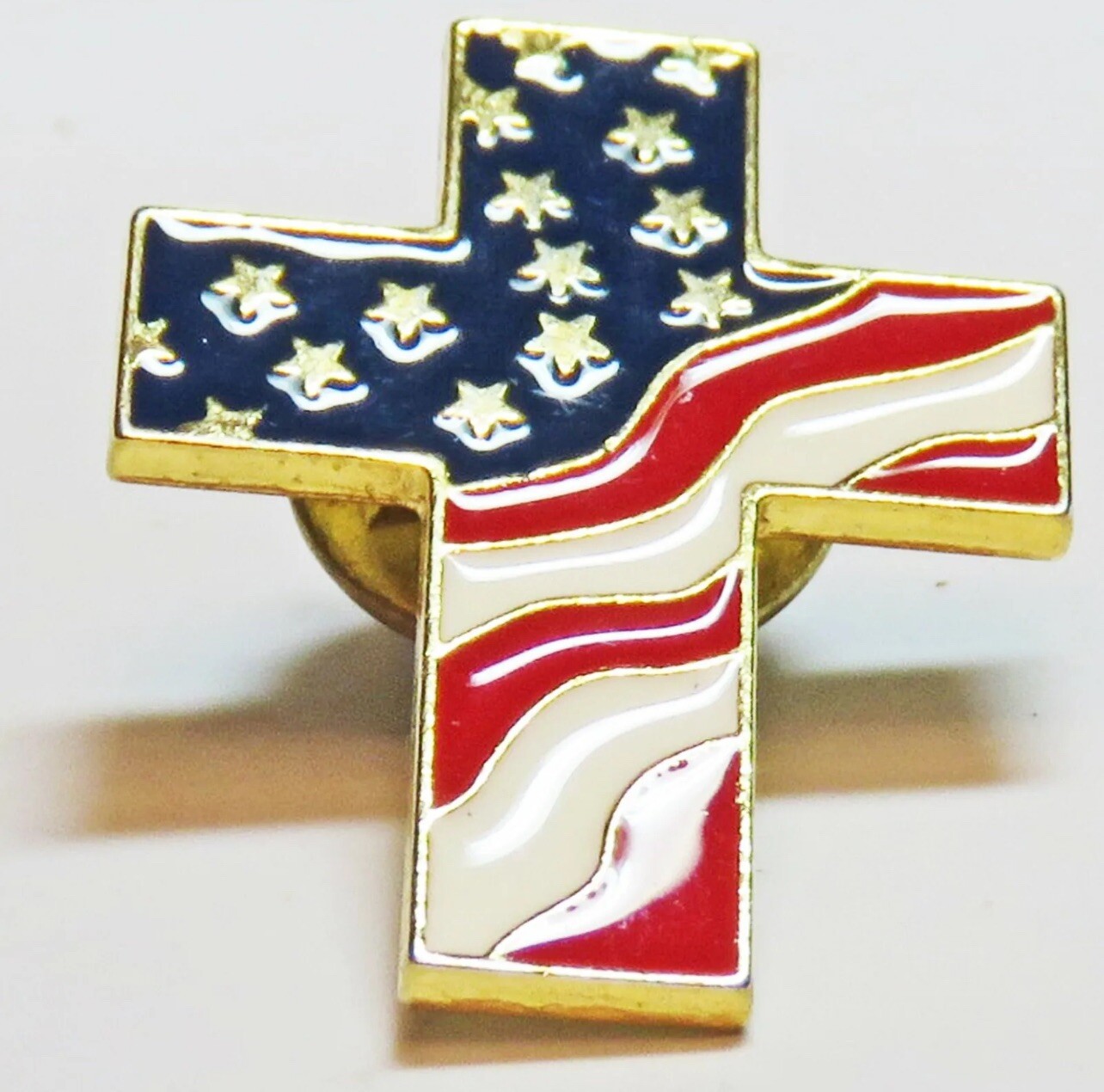 American Flag Patriotic Cross Religious Jewelry Enamel Lapel Pin
