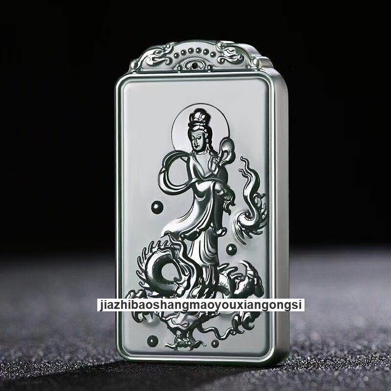 Certified Grade A Hotan Green Jasper Jade Kwan-yin GuanYin Buddha grave Pendant