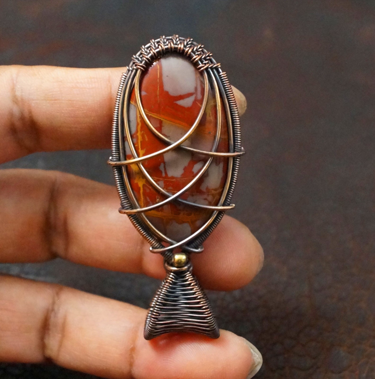 Handmade Noreena Jasper Copper Wire Wrapped Pendant Gems Jewelry (PD-194