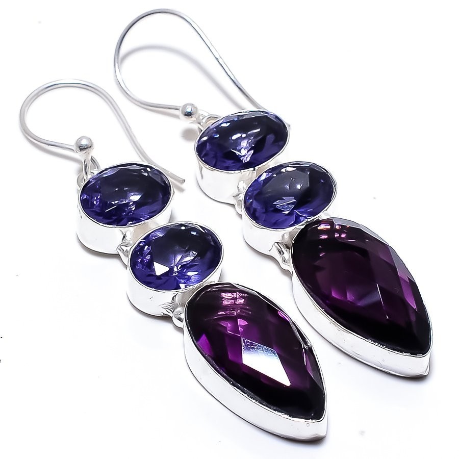 African Amethyst Gemstone 925 Sterling Silver Handmade Jewelry Earrings 2.2″