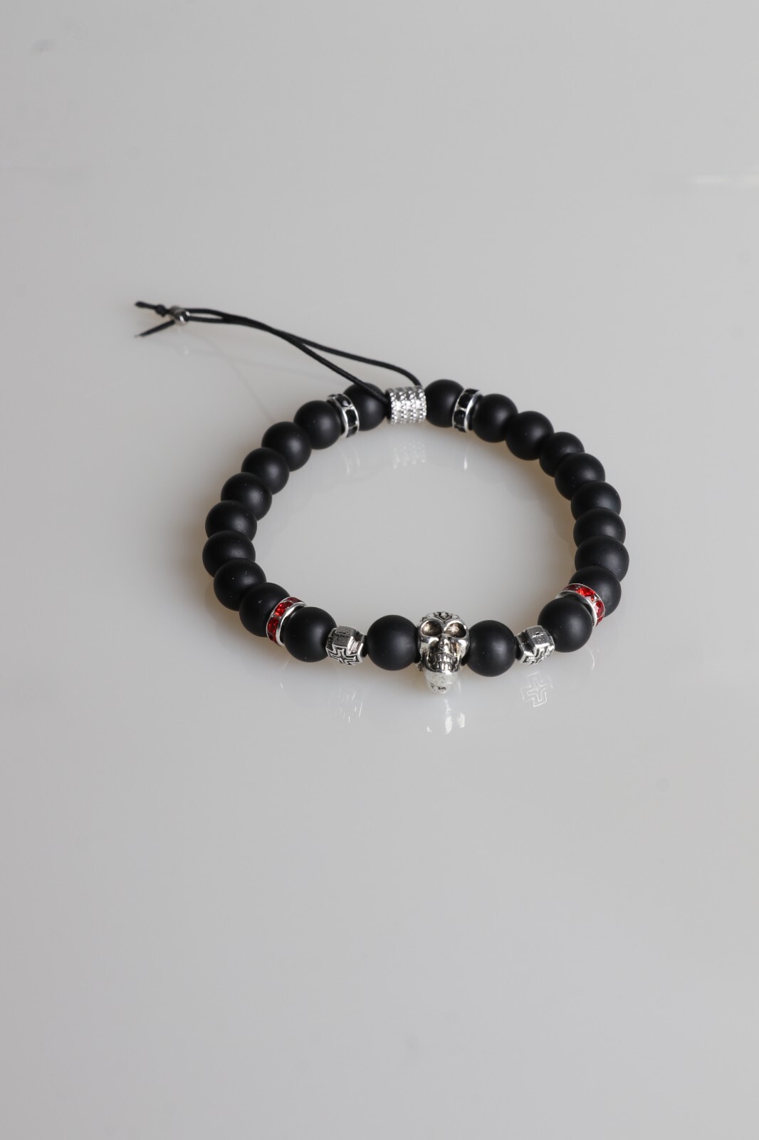 Pulsera Gótica Negra Unisex Con Calavera Moda Casual Cuentas De Ágata Onix