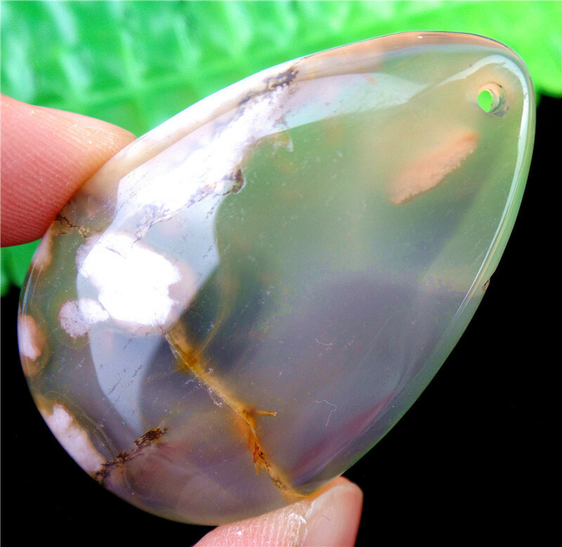 47x31x7mm Natural Cherry Blossom Agate Crystal Teardrop Pendant Bead EA85741
