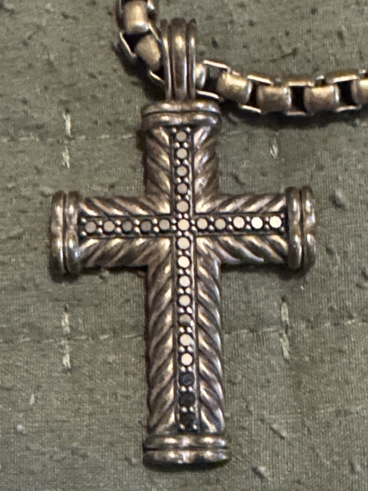 David Yurman 22” 5mm box chain with Large chevron cross with black diamonds
