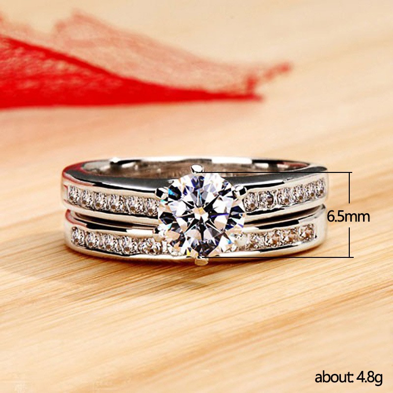 Chic Bridal Ring Set Sparkly Round Cut Solitaire Band Modern Engagement Jewelry