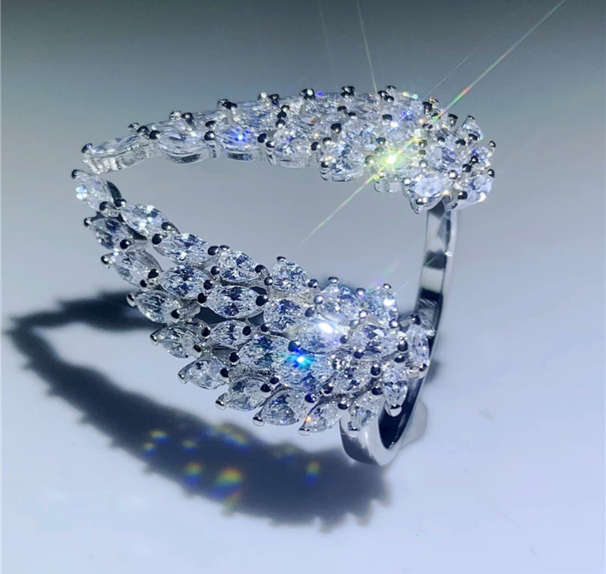 Angel Wing Cubic Zirconia Rhodium Plated Ring