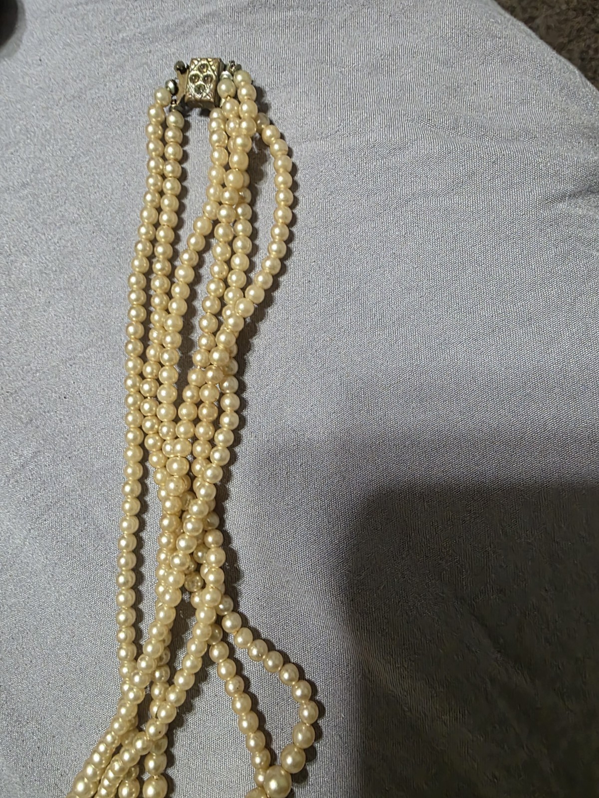 Vintage Multi-Strand Cream Beaded Statement Necklace Box Clasp