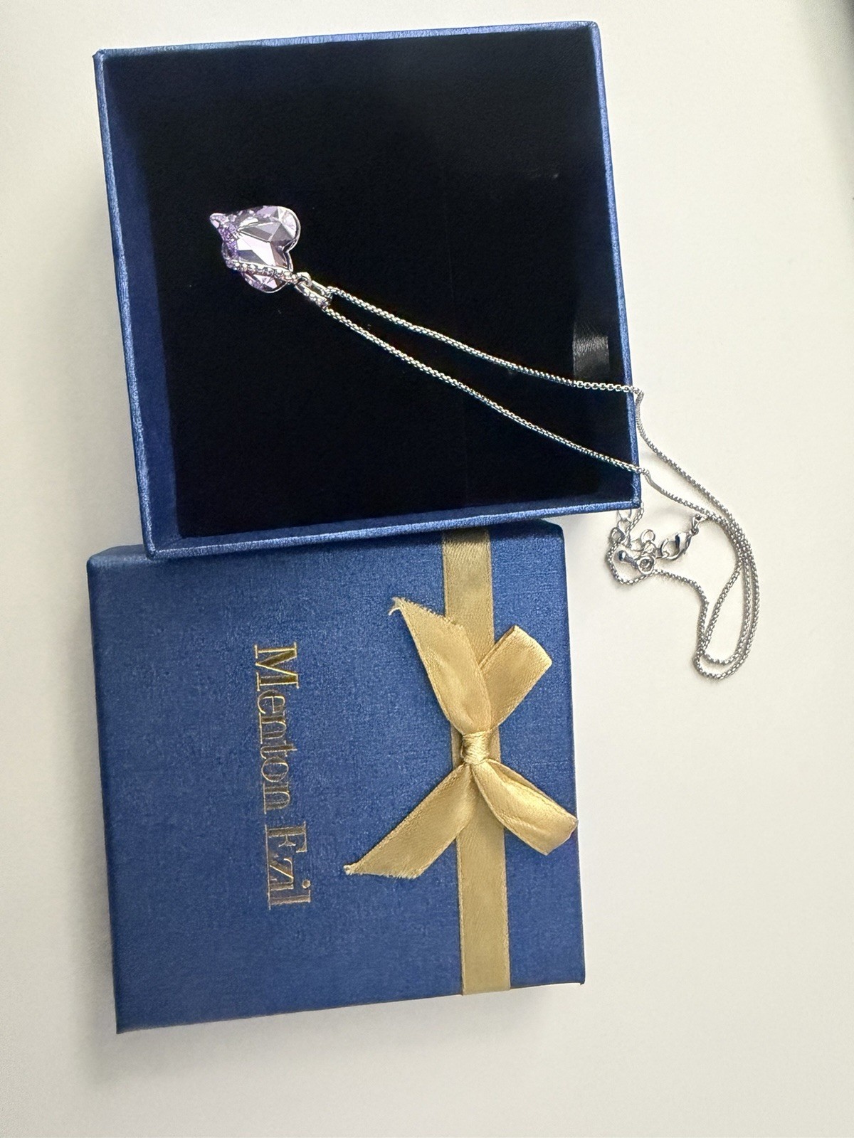 Menton EzaI Heart Pendant Necklace Swarovski Purple Crystal Silver Plated