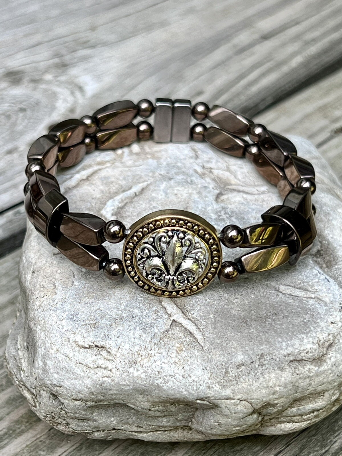 Copper Magnetic Hematite Bracelet Anklet 2 Row Fleur Di Lourdes Slider 1