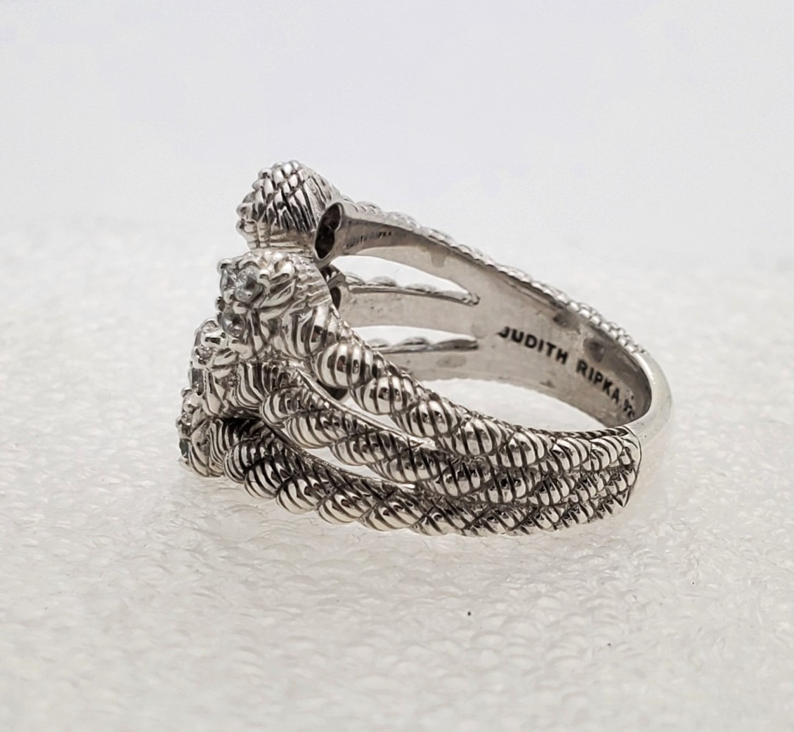 Judith Ripka .925 Sterling Silver Split Shank 6 Heart Ring 8.0g Size 7