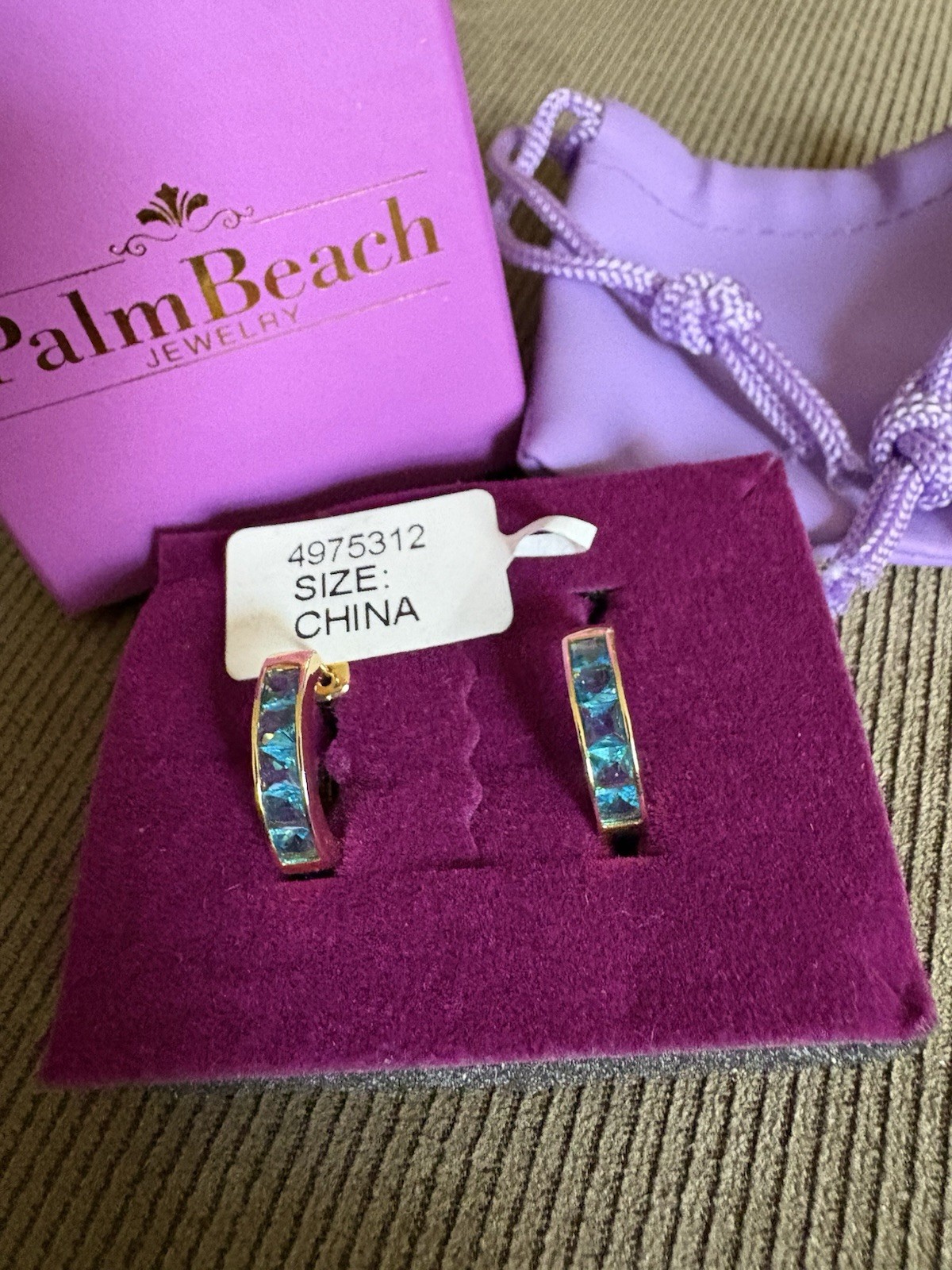 NIB Palm Beach Jewelry Birthstone- March Aquamarine 14K Plated Hoop Earrings