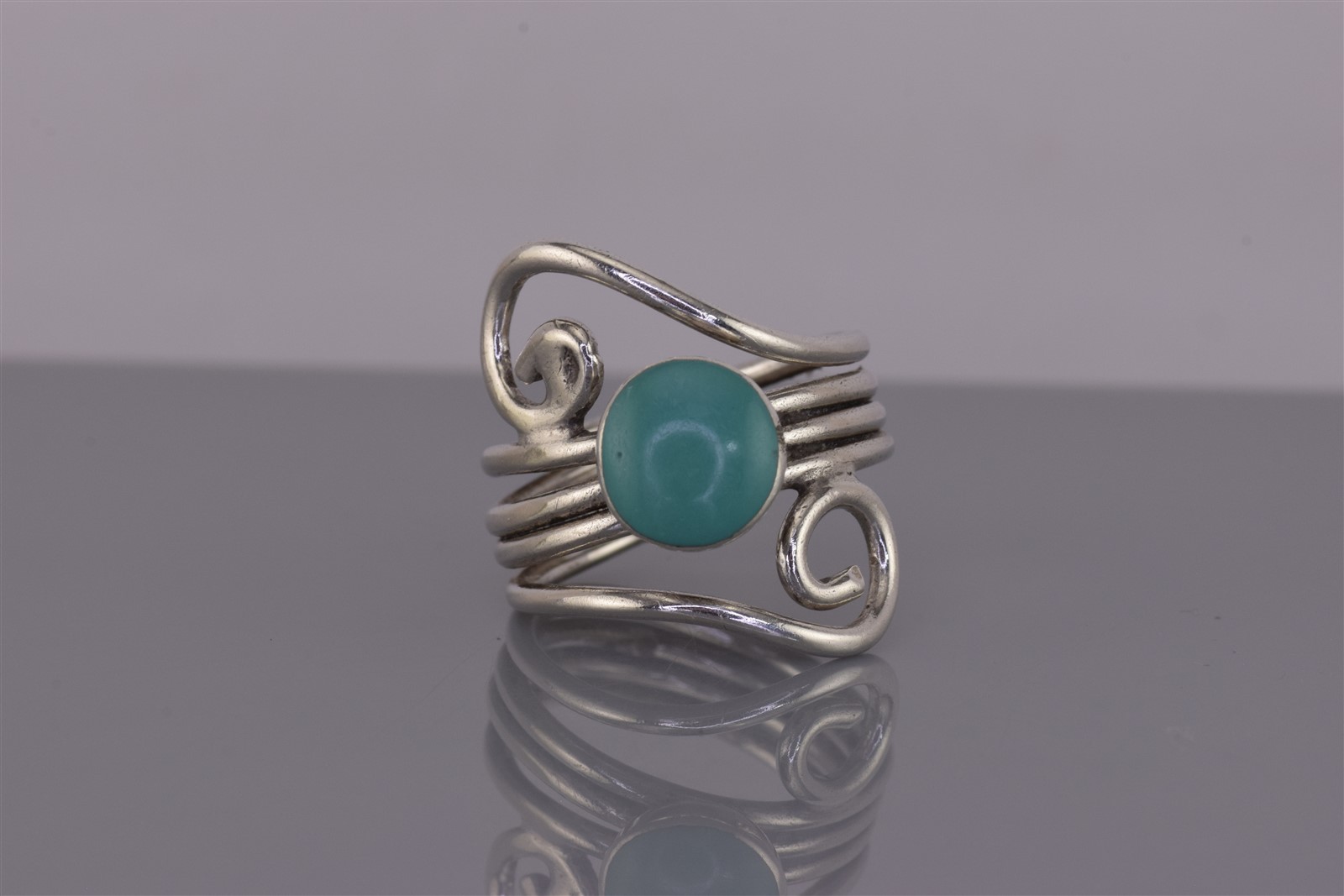 Sterling Silver 26mm Blue Turquoise Spiraled Wrap Around Band Ring 9g 925 Sz: 8