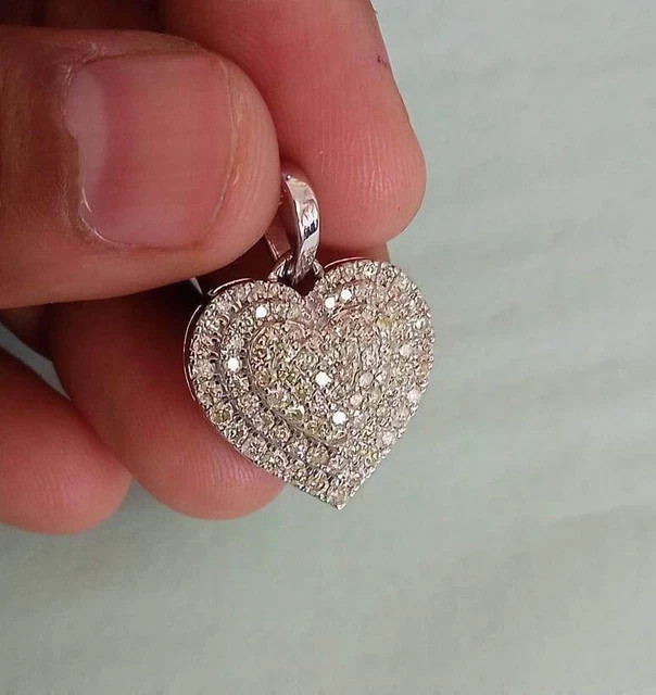 2.00Ct Round Cut Simulated Diamond Cluster Heart Pendant 14K White Gold Plated