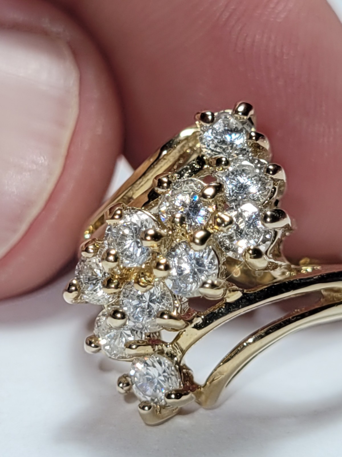 JQA 14K HGE Signed LIND Goldtone Cocktail Ring Clear CZ Crystal Statement Fashio