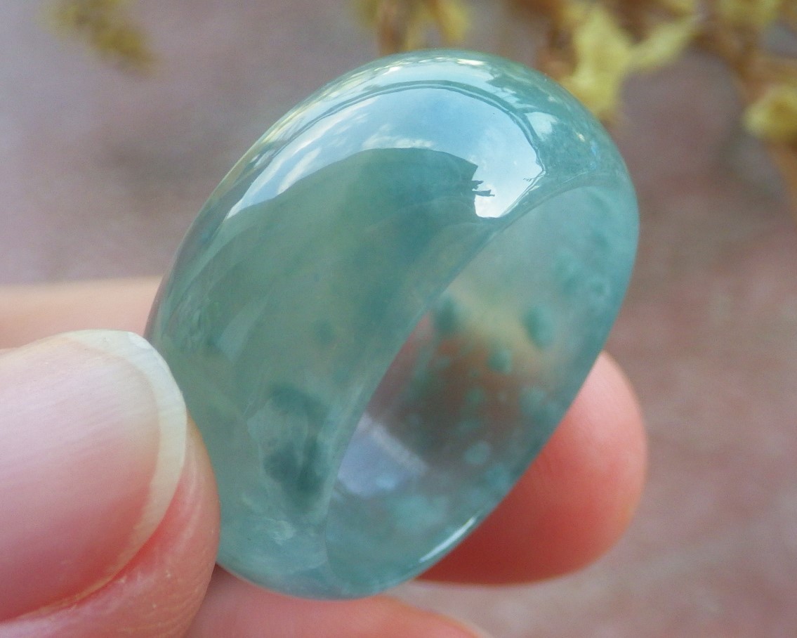 Video Certified Green Natural A Jadeite Jade Round Circle Ring NO. 8 # 132426