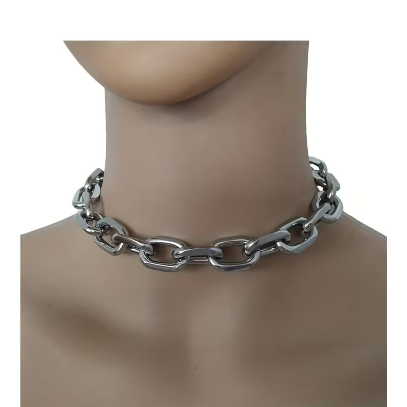 Thick Chain Necklace Light Weight 1.2oz Silvery Choker Gothic Jewelry 12-18in