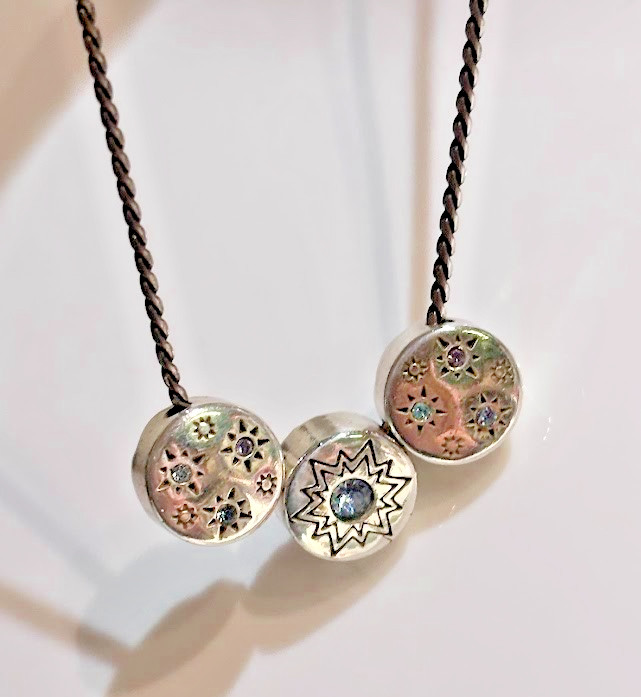 Brighton Halo Orion Crystal Trio Pendant Necklace Silver Tanzanite Reversible
