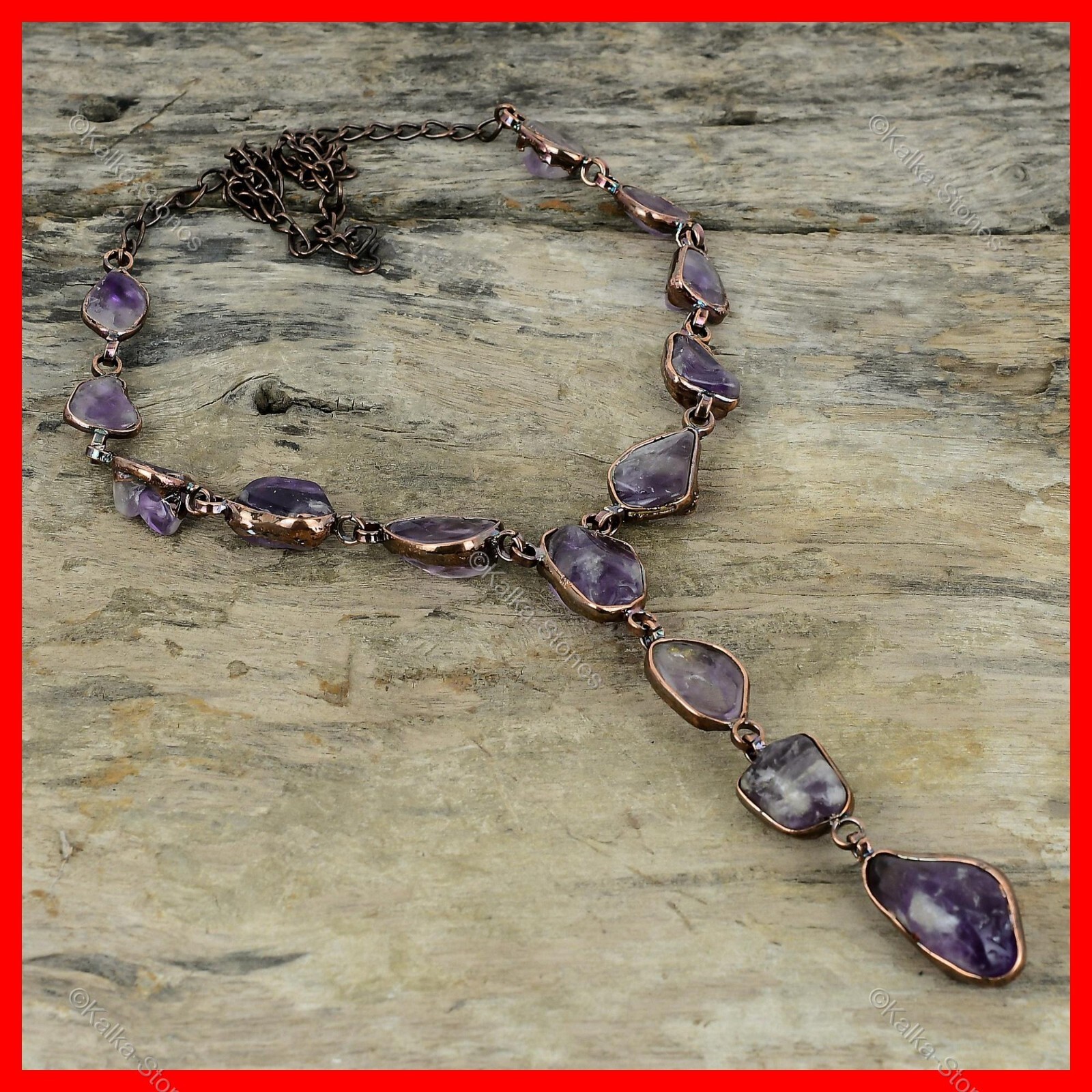 Copper Super 23 Amethyst Rough Stone Ethnic Chain Electroformed Necklace Jewelry
