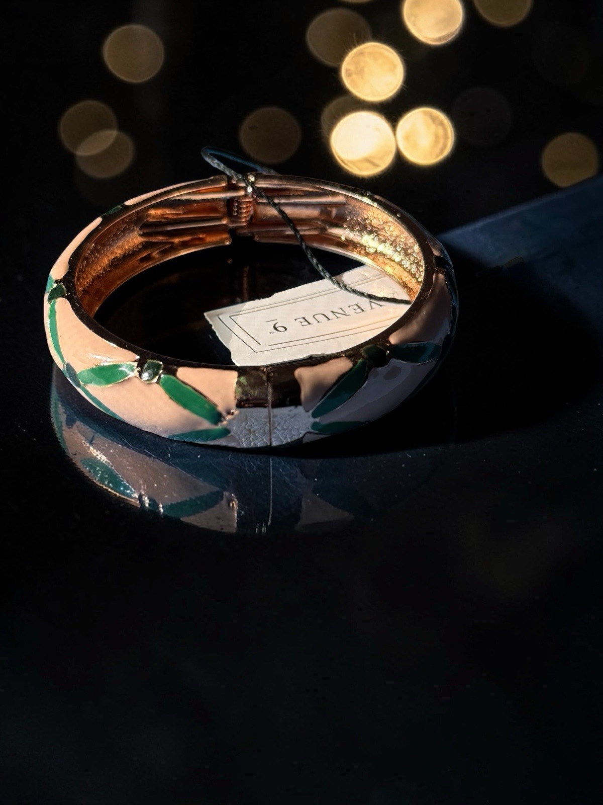 Bangle Bracelet Hinged Pink & Green Gold-tone Brand Avenue 9 NWT