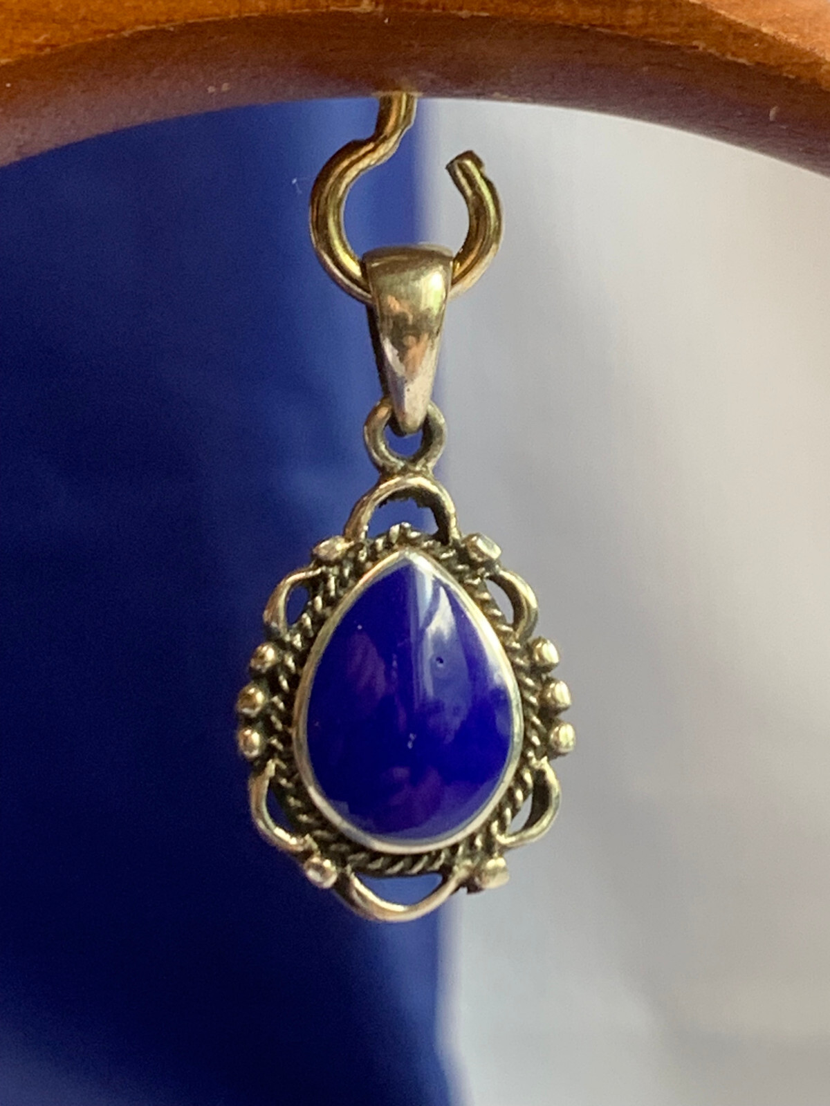 Sterling Silver Pendant 3.59g Fine Jewelry Blue Teardrop Color Stone Bezel